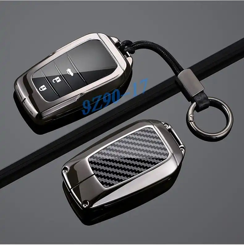 Metal Carbon Fiber Car Key Fob Case Cover Keychain For Toyota Corolla Cross Yaris Sienna Venza Harrier Hilux Tundra Mirai Land