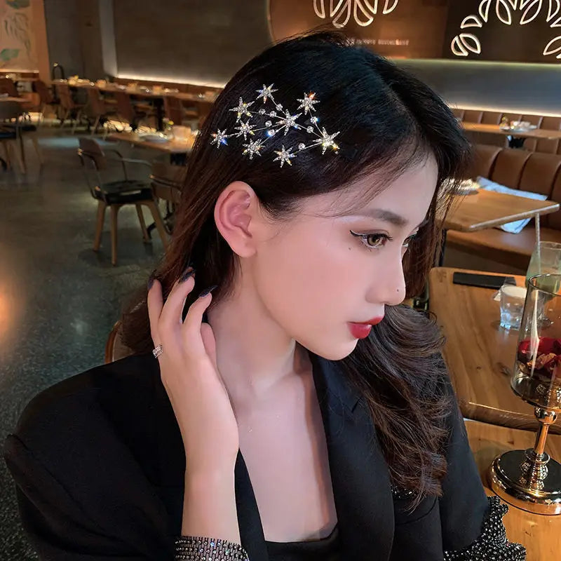 New Women Luxury Elegant Shining Full Stars Silver Gold Hair Clips Sweet Hair Ornament Headband Hairpin Fashion Hair Accessories