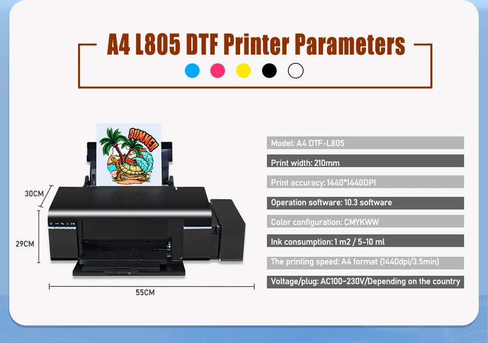 A4 L805 DTF Printer T-shirt Printing Machine DTF Impresora Direct to Film Printer for T-shirt Fabrics Print DTF Printing Machine