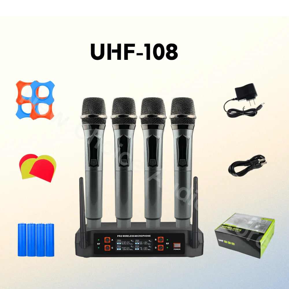 Wireless Microphone Handheld 4 Channel UHF Fixed Frequency Dynamic Microphone For Karaoke Wedding Party Band Church Performance
