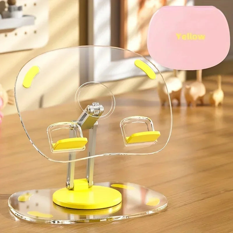 360° Rotating Mobile Transparent Phone Holder Multi-Functional Flat Support Stand Retractable Mobile Phone Stand Desktop Holder