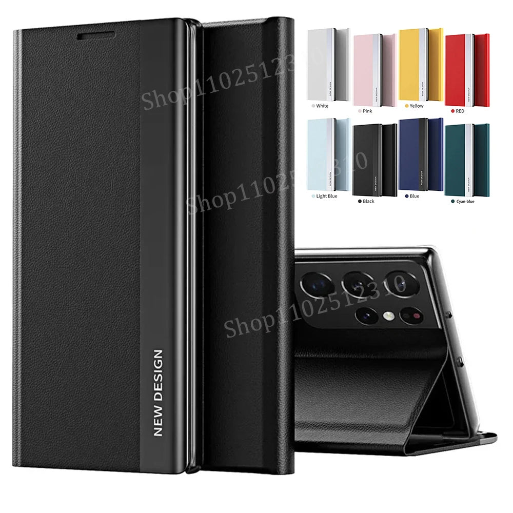 Stand Flip Phone Case For Samsung S26 S25 S24 S23 S22 S21 S20 FE Ultra Leather Plating Back Cover On Galaxy S26 S25 Plus Funda