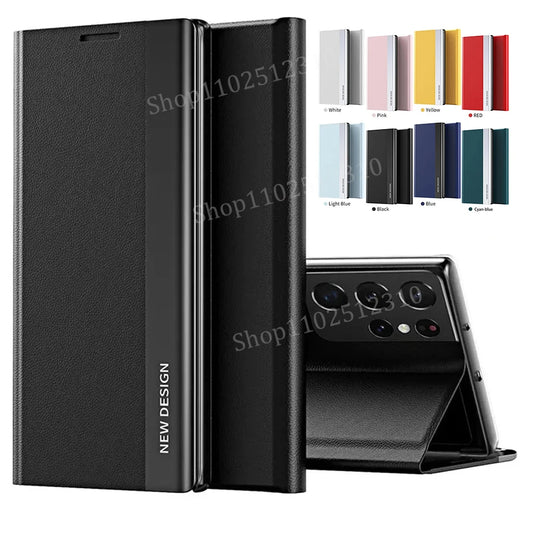 Stand Flip Phone Case For Samsung S26 S25 S24 S23 S22 S21 S20 FE Ultra Leather Plating Back Cover On Galaxy S26 S25 Plus Funda