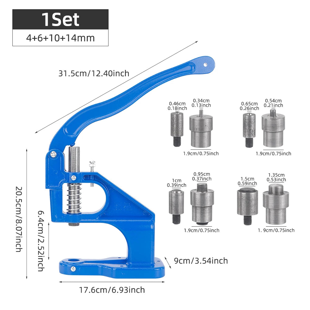1Set Manual Aluminum Hand Press Machine Set with Double Cap Rivet Dies - DIY Leather Craft Supplies with Hole Punch Eyelet Tools