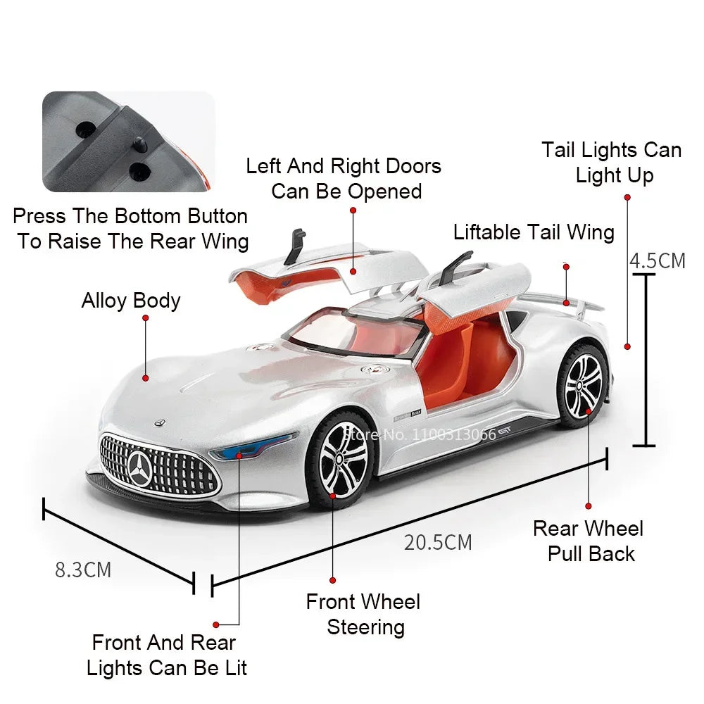 1:24 Alloy Diecasting Vision GT Toys Cars Miniature Models Wheel Pull Back Sports Car with Light Music Vehicles Model Ornament