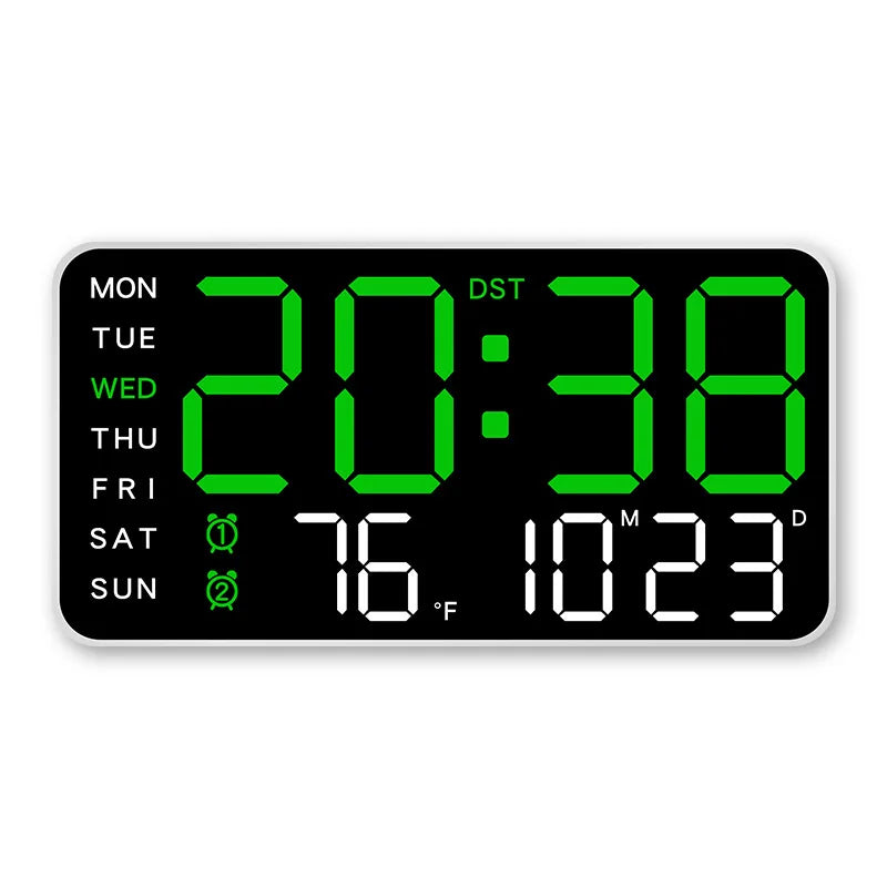 Large Digital Wall Clock Temp Date Week Display Remote Control USB Powered Table Clock Wall-mounted Dual Alarms LED Clocks