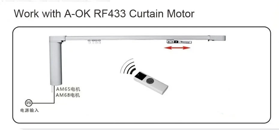 A-OK AC123-6 Channel Hand-held Remote for A-OK RF433 Electric Curtian Motor Tubular motor,Control 6pcs motors,with Battery