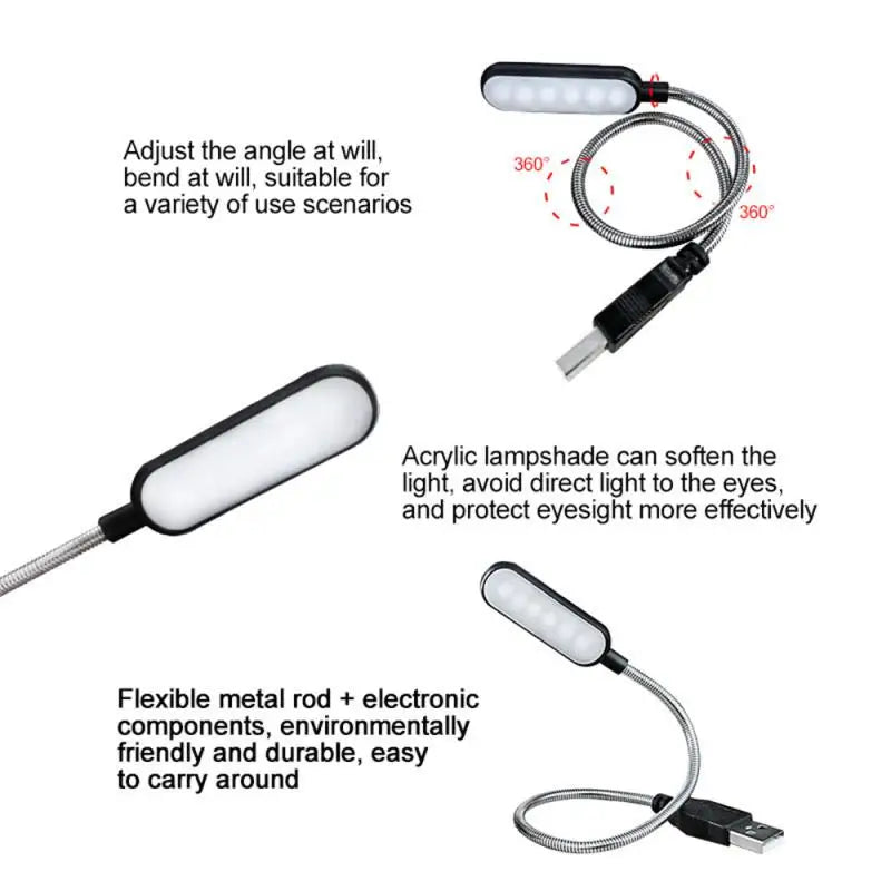 Portable USB LED Mini Book Light Reading Light Flexible 6LEDS Lamp USB Lamp For Power Bank Laptop Notebook PC Computer