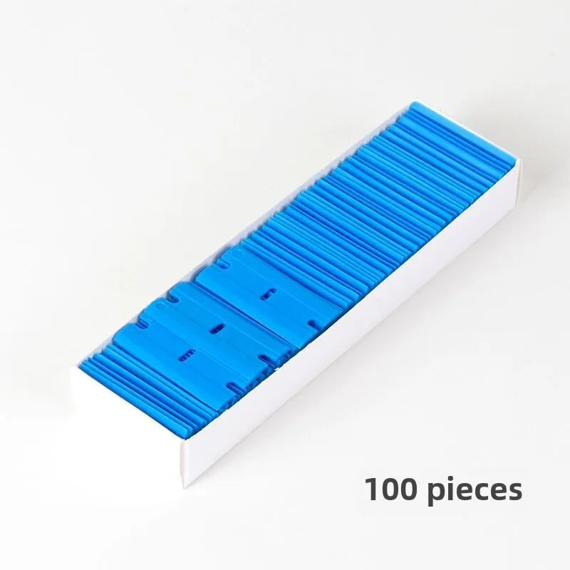 ALIWRAP 100pcs Spare Double Edged Plastic Razor Blades For Scraper Car Wrap Stickers Labels Glue Remover Window Glass Cleaning