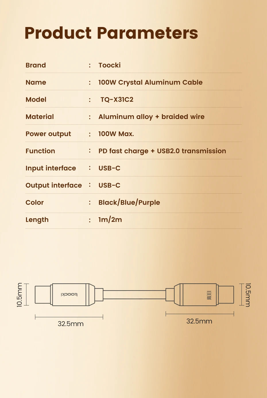 Toocki USB Type C to Type C Cable 100W Fast Charging for iPhone 15 Pro Max MacBook Samsung Galaxy Huawei Xiaomi Oneplus POCO