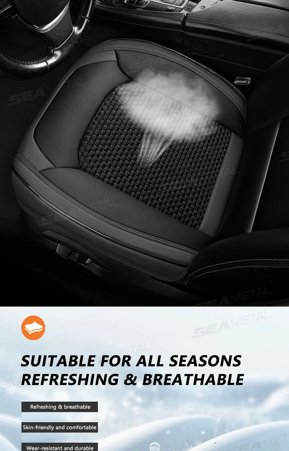 SEAMETAL Breathable Car Front Seat Cover Ice Silk Cooling Seat Cushion Full-Wrapped Anti-Scratch Car Seat Protector Universal
