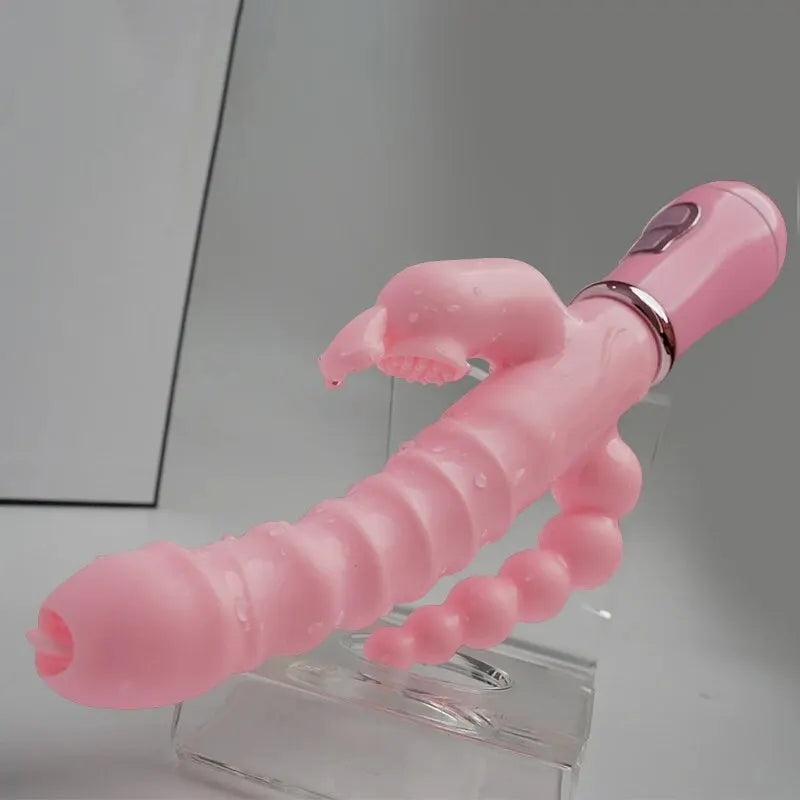 JIUUY 3 In 1 Dildo Rabbit Vibrator Clitoris Stimulator G-Spot Rechargeable Anal Clit Vibrator Adult Sex Toys for Women Couples