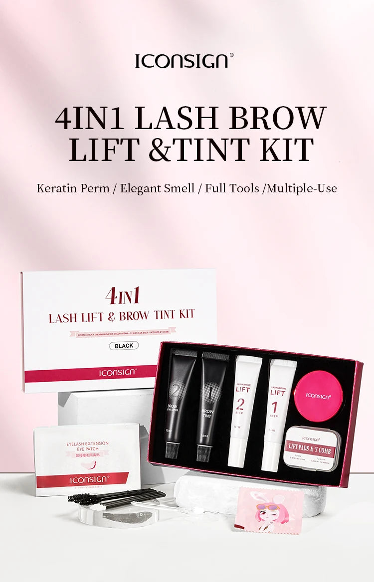 ICONSIGN 4 IN1 Set Lash Lift and Tint Kit Eyelash Lifting Brow Tint Dye Eyes Makeup Tools Patch With Glue Balm