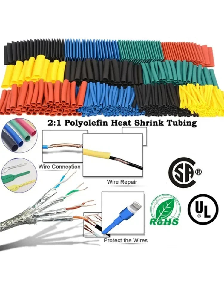 164PCS 2: 1 Cable Shrink Tube Kit Heat Assorted Pack Thermoretractile Insulation Sleeving Cable Wire Shrink Wrapping for DIY