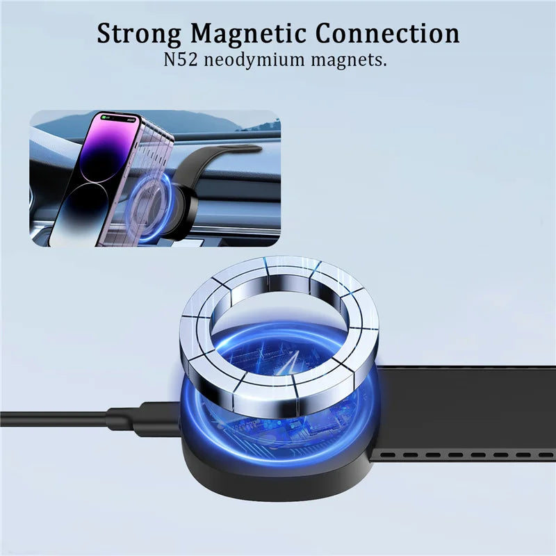 Magnetic Car Wireless Charger Fast Charging Car Phone Holder Center Control Screen Dashboard for iPhone 15 14 13 12 Pro Max Mini