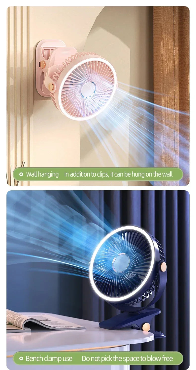USB Rechargeable Table Fan Clip-on Type Portable Mini Desk Fan 360 Degree Rotation Adjustable Clip-on Fan For Student Dormitory
