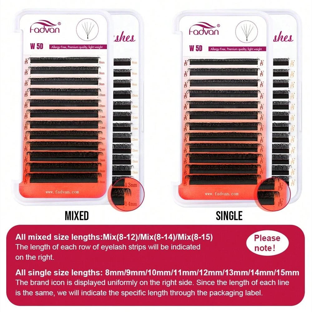 FADVAN 5D-W Shaped 0.07 D Curl Eyelash Extensions Natural Faux Mink Lash Soft Light Professional Premade Volume Fan Eyelashes