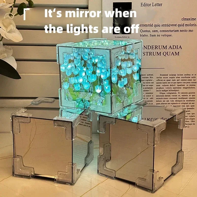 2024 Creative Diy Tulip Flower Sea Cube Three-Dimensional Small Night Lamp Material Package for Girlfriend Couple Girlfriends