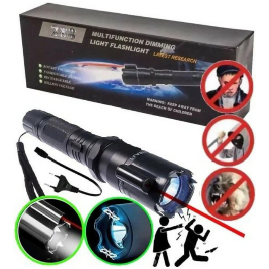 Electro Shocker Self-Defense LED Flashlight – High-Voltage Stun Device with Laser Pointer