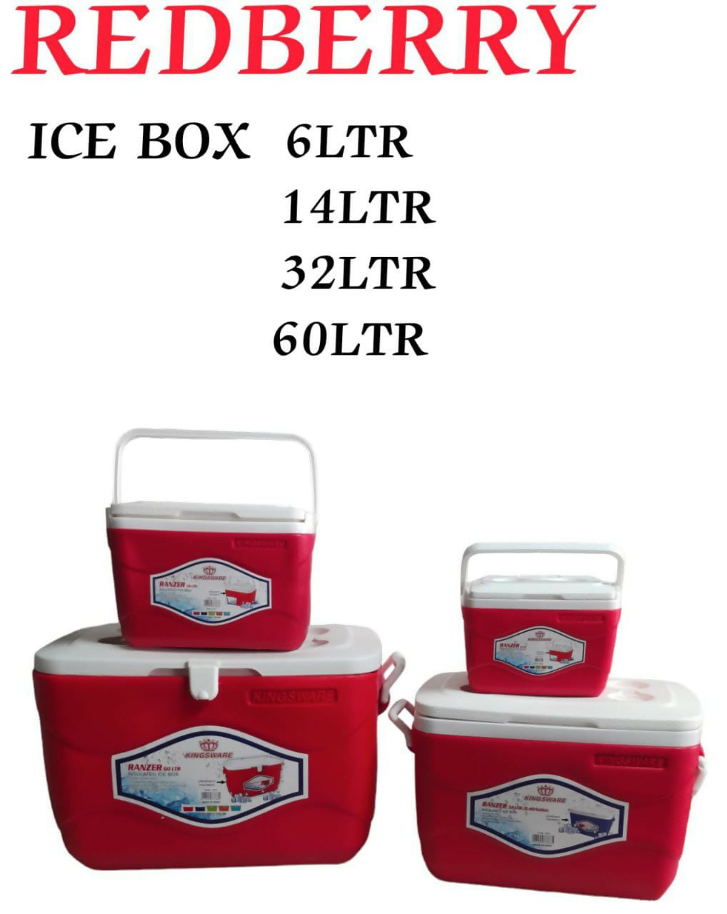 REDBERRY Premium Range of Plastic Insulated ICE BOX :   4pcs Set SIZE- 6ltr/ 14 ltr / 32 ltr / 60 ltr 