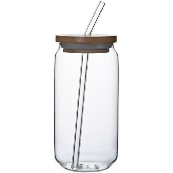 500 ml Glass Cup with Bamboo Lid and glass Straw