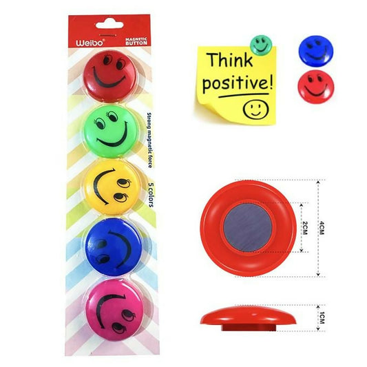 Pack of 5 (30mm) Colorful Emoji Magnets for Magnetic White Notice Boards Fridge Planning Buttons Stick Notes, Photos, Charts