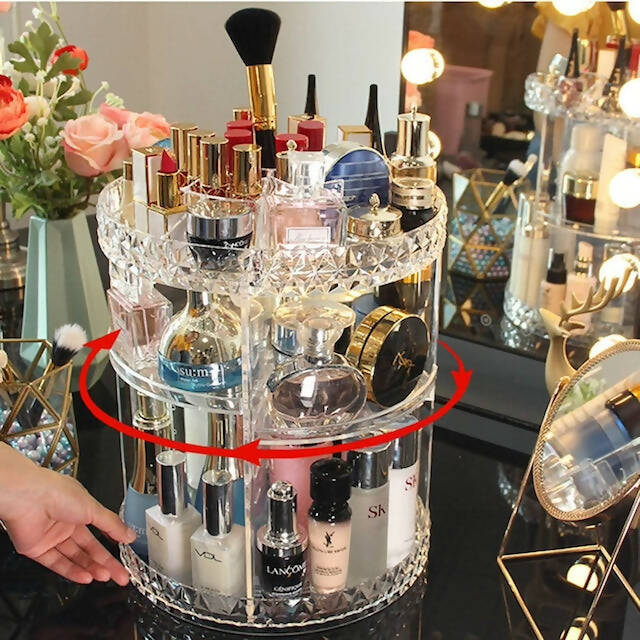 Acrylic Rotating Makeup Organizer, Clear Makeup Organizer 360-Degree Rotating, Adjustable Cosmetic Storage Display Case(28cm * 28cm * 35cm)