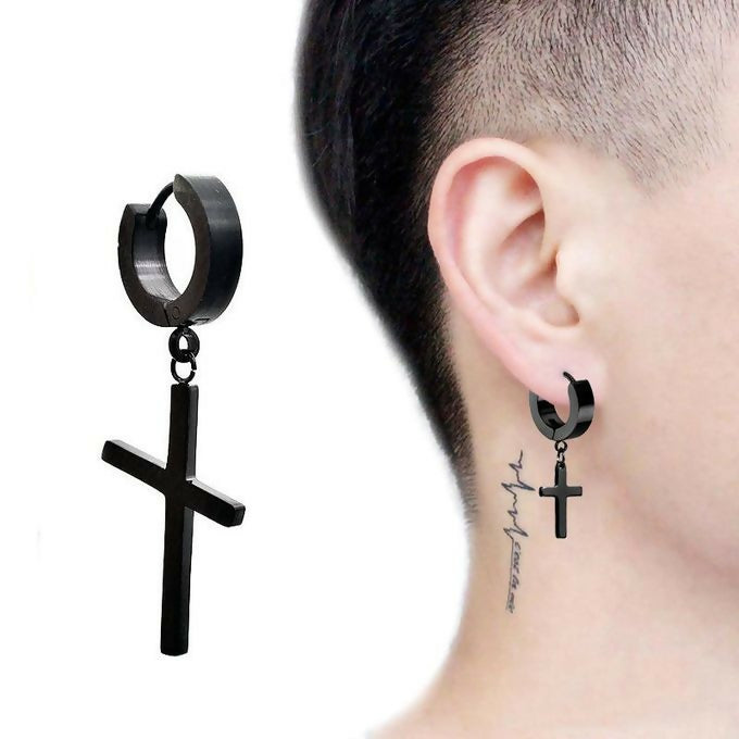 Fashion Black Cross Earring Stud For Men & Women Crucifix