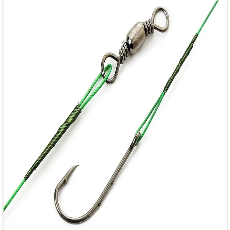 FLYSAND Anti Bite Steel Fishing Line Steel Wire Leader WIth #1 Hook With Swivel 50LB 20Pcs/Bag 3 Colors Fishing Tackle Gear