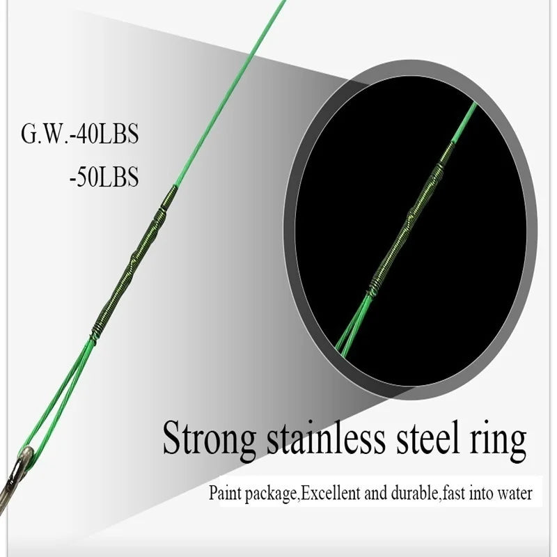 FLYSAND Anti Bite Steel Fishing Line Steel Wire Leader WIth #1 Hook With Swivel 50LB 20Pcs/Bag 3 Colors Fishing Tackle Gear