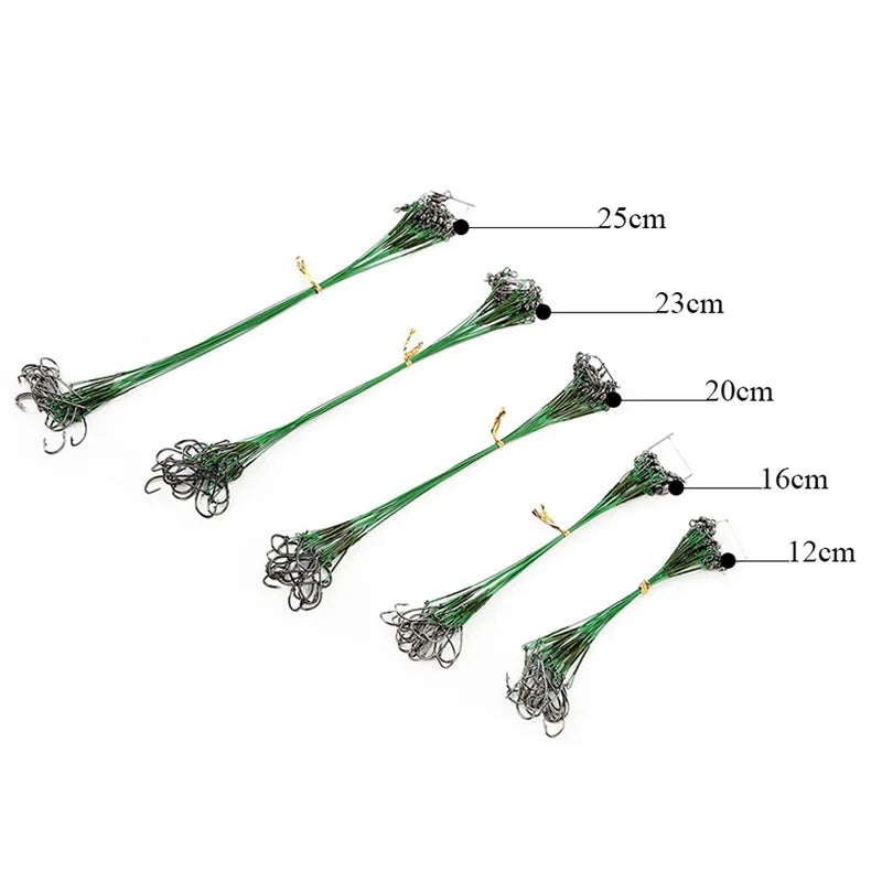 FLYSAND Anti Bite Steel Fishing Line Steel Wire Leader WIth #1 Hook With Swivel 50LB 20Pcs/Bag 3 Colors Fishing Tackle Gear