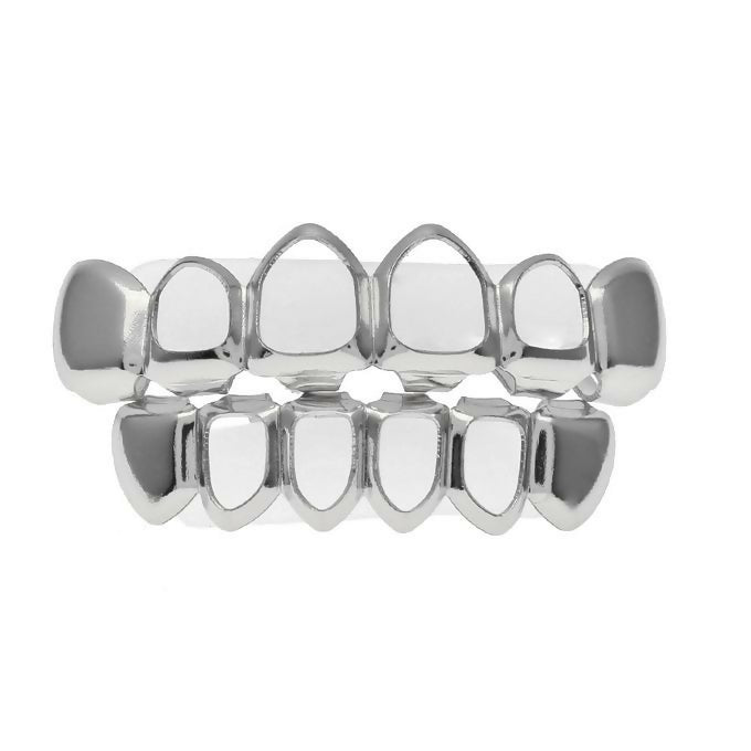 Top & Bottom Hollow Teeth GRILLZ (Silver)