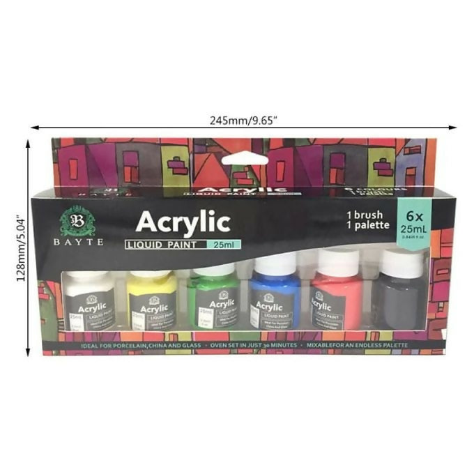 Bayte 6 Pieces 25ml Acrylic Paint With 1 Paint Brush 1 Palette