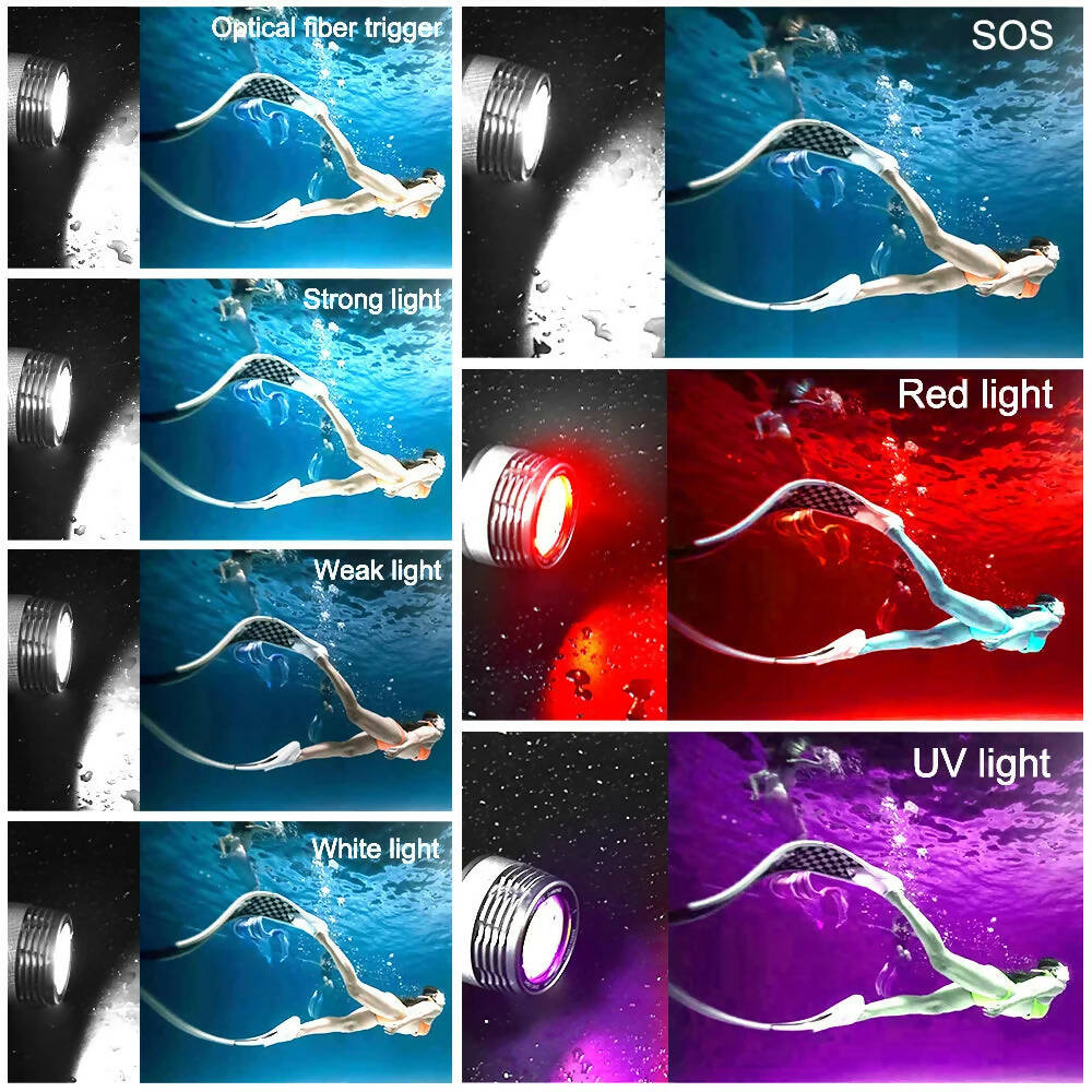 Seafrogs Photography Flash light 6000lumens/3000lums 100m Waterproof Depth Diving Torch With Optical Fiber Cable