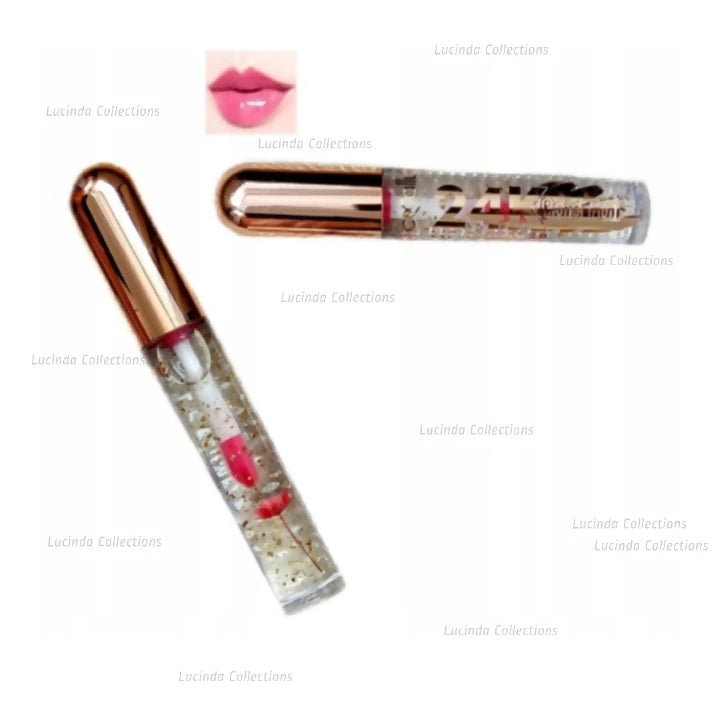 Gold Foil 24K Lip Plumper Lip Gloss With Flower moisturizes fuller smooth lips - Moc Allure