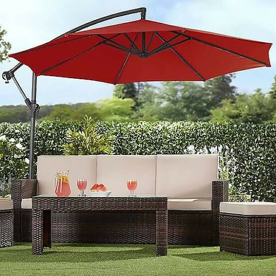 Cantilever parasol/Patio Umbrella 10ft/3mtrs with Crankshaft adjusting shaft with Base