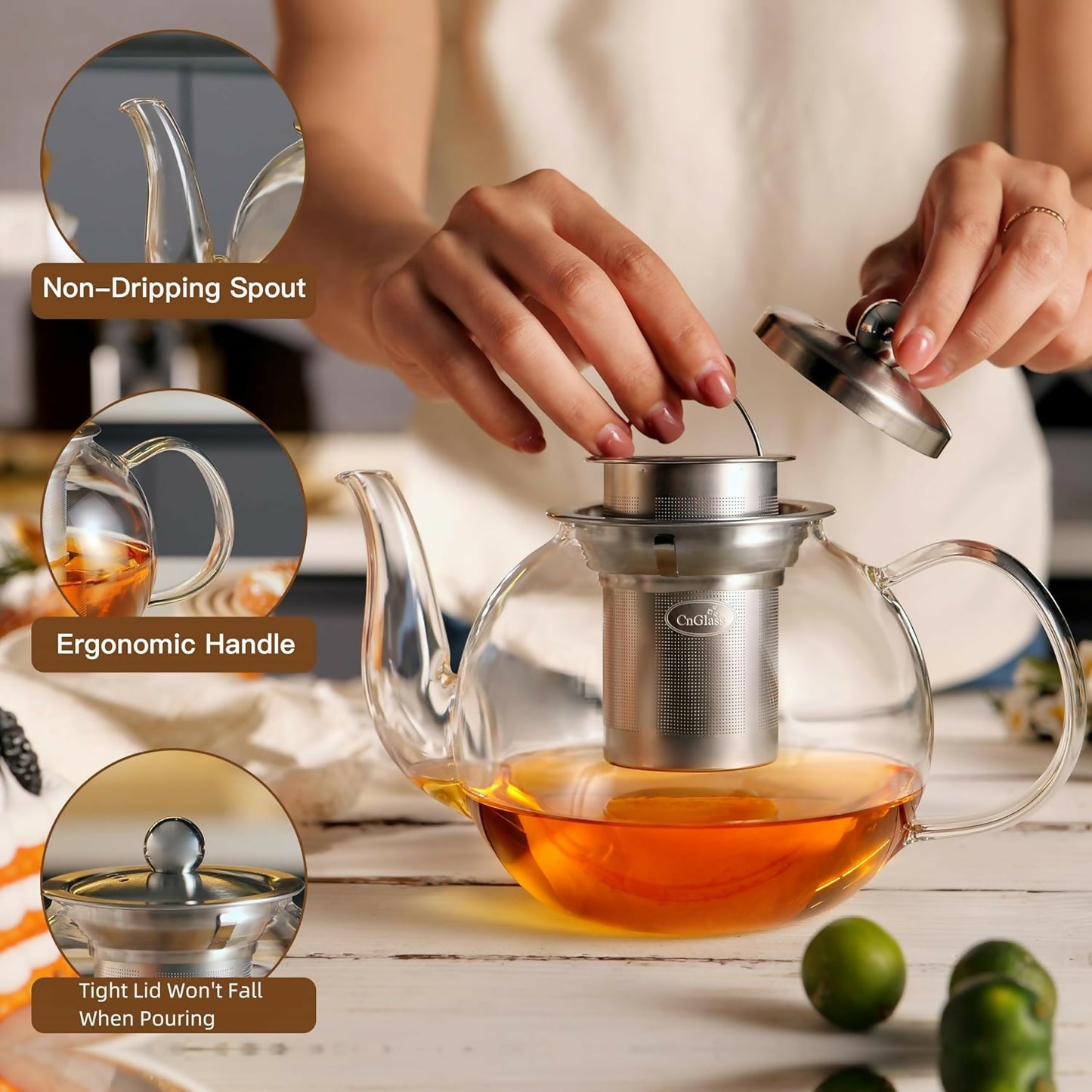 5pcs Transparent Heat Resistance Glass Infuser Tea Set