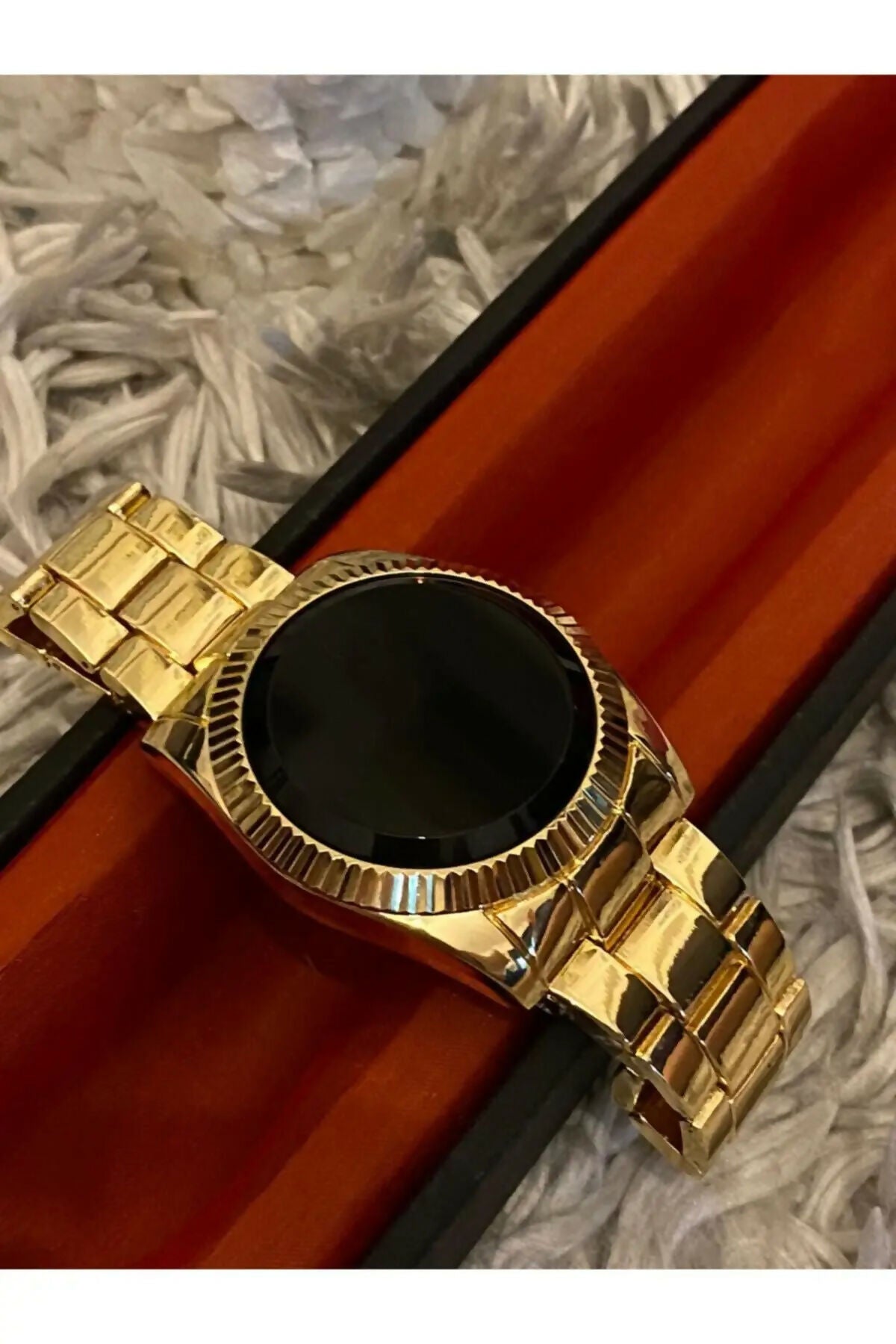Digital Iced Dial Gold Watch + Stainless Steel Strap