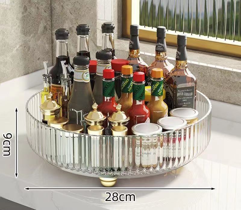 28cm x 9cm Rotating Acrylic Organizer – Multi-Section Clear Swivel Storage for Makeup, Skincare & Desk Essentials