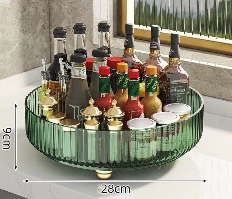 28cm x 9cm Rotating Acrylic Organizer – Multi-Section Clear Swivel Storage for Makeup, Skincare & Desk Essentials