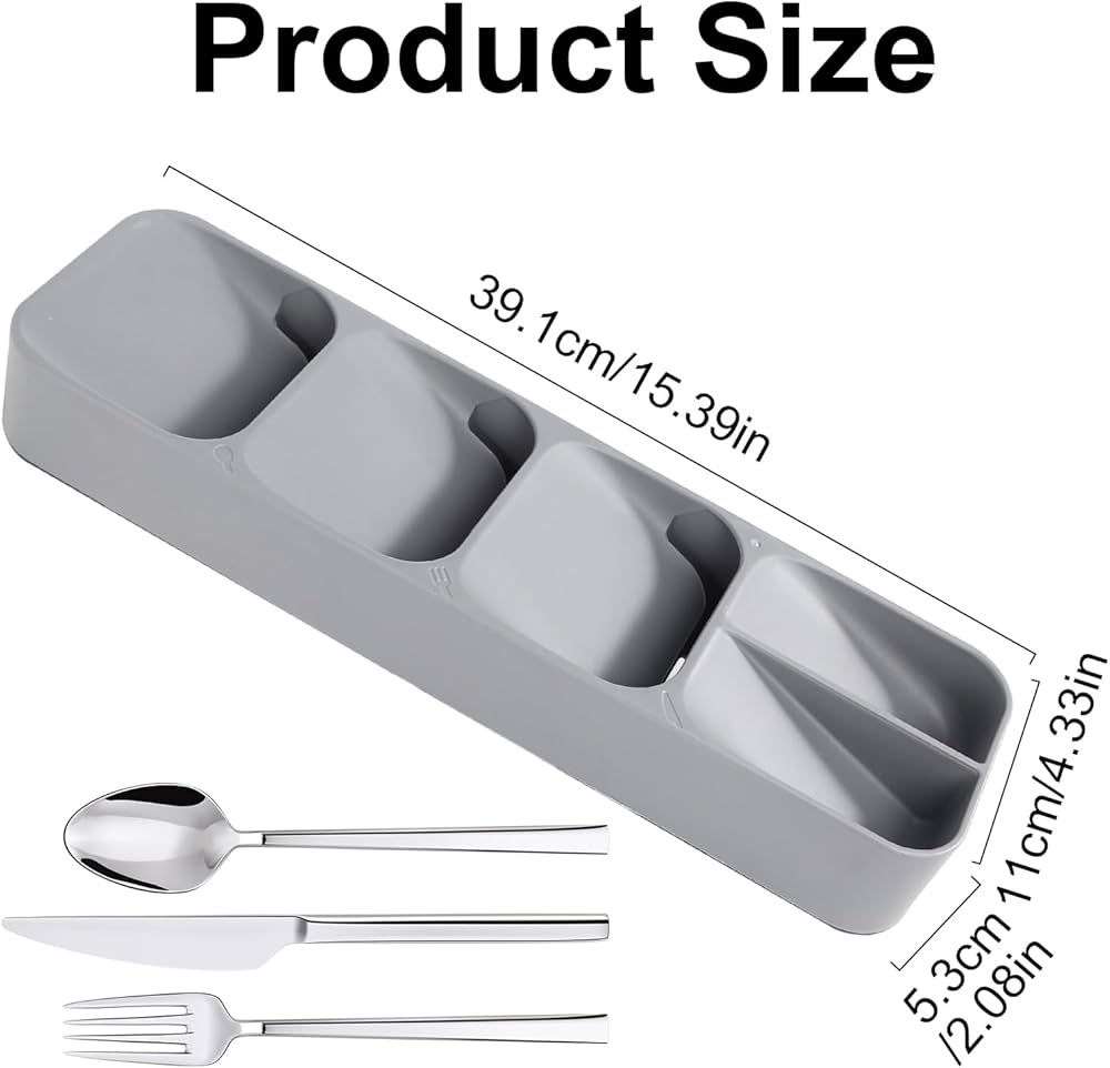 5-Slot Compact Cutlery Organizer – Space-Saving Drawer Tray for Knives, Forks & Spoons (Grey)