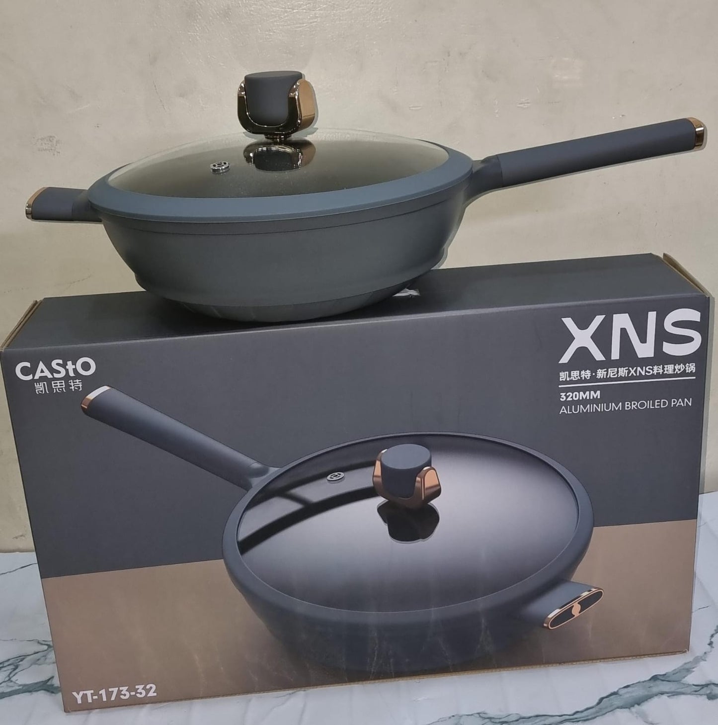 Casto XNS 320mm Nonstick Aluminium Broiled Pan – 6L Large-Capacity, Heavy-Duty Cooking Pan for Gas & Electric Stoves