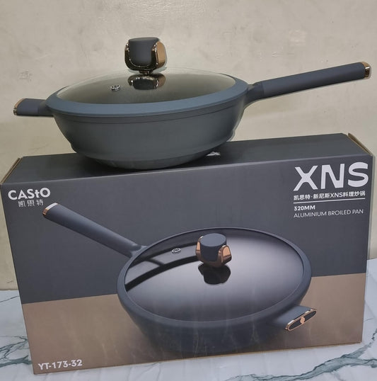 Casto XNS 320mm Nonstick Aluminium Broiled Pan – 6L Large-Capacity, Heavy-Duty Cooking Pan for Gas & Electric Stoves