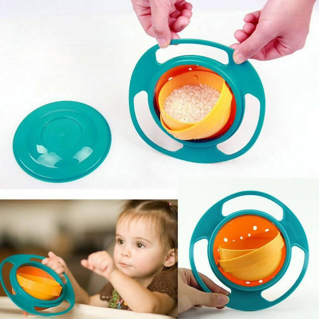 Baby Gyro Bowl, Anti-Spill Bowl for Kids, 360 Degree Rotation Spill Resistant Gyroscopic Bowl with Lid