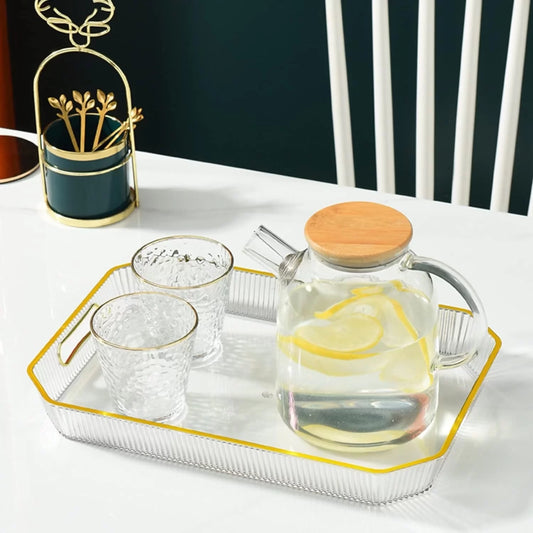 Rectangular Tray Clear with Golden Rim