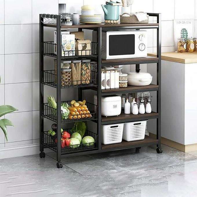 Metallic Kitchen Rack with Movable & Lockable Wheels