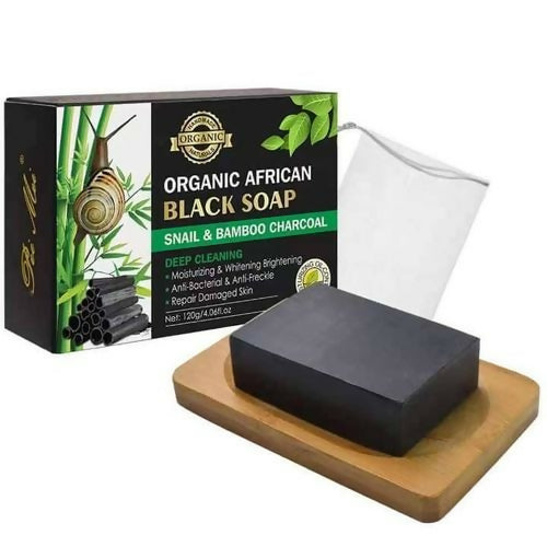 Organic African Black Soap With Snail & Bamboo Charcoal, 120g