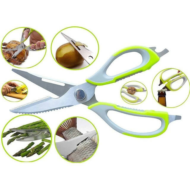 Multi-Purpose Kitchen Scissors for Meats, Herbs, Vegetables & Pastries | Multifunctional Scissors with Protective Case, Nut Cracker & Bottle Opener