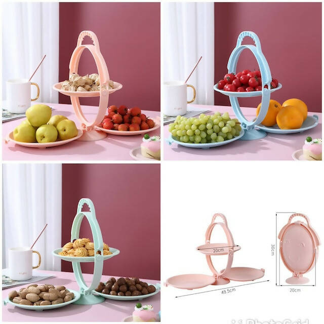 Foldable Rotating Dessert Fruit Plate Stand Tray, Fruit Stand Plastic Fruit Bowl, Multilayer Rotating Folding Fruit Tray, Dried Fruit Basket