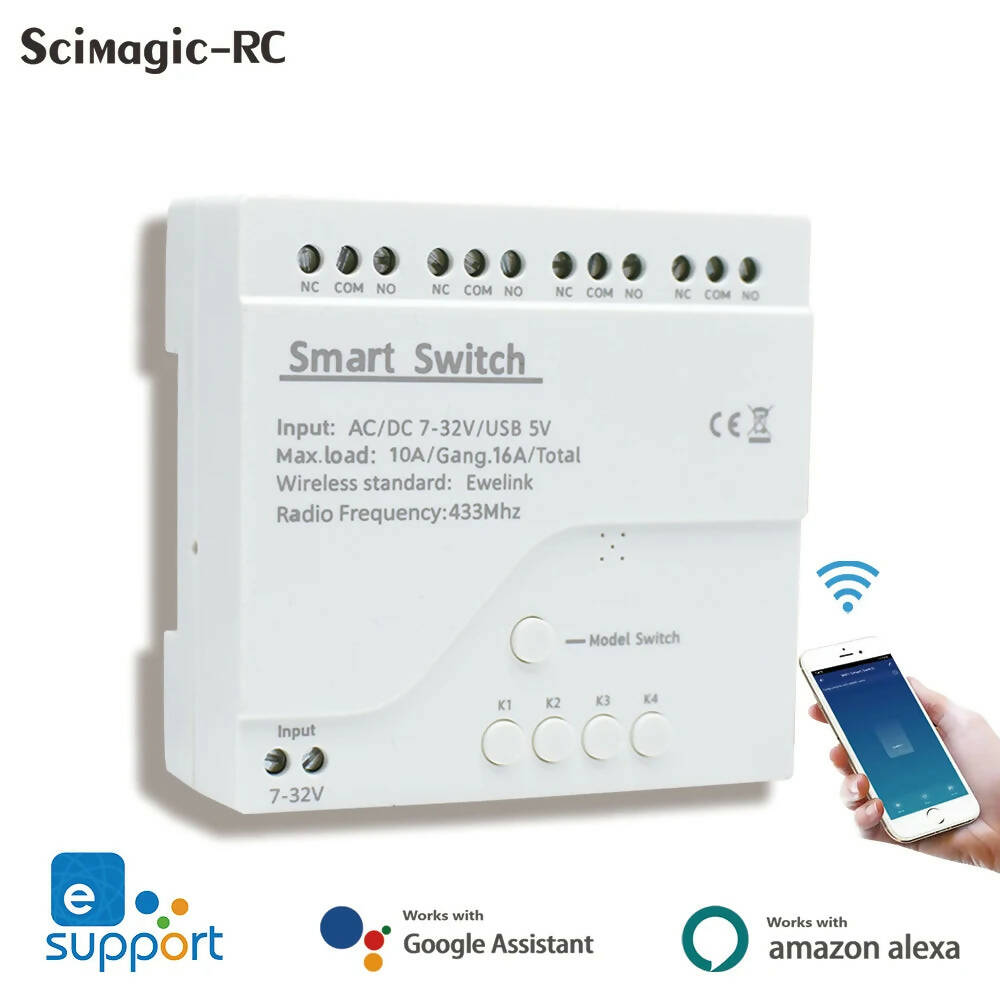 1-5PCS Ewelink Smart WiFi Switch 4CH RF Control Smart Home Relay 7-32V 85-250V Light Switch APP Control Works with Google Alex